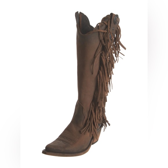 Like New, With Box Liberty Black Brown Fringe Trim Heeled Ophelia Cowboy Boots - Picture 4 of 17